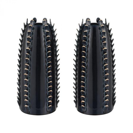 Elk Home Don't be Prickly Vases in Navy Blue and Gold (Set of 2) 9167-074/S2